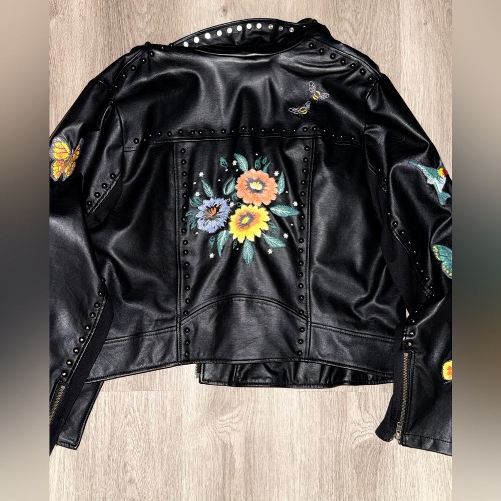 Torrid Black Faux Leather Jacket with Colorful Embroidery - Picture 2 of 4